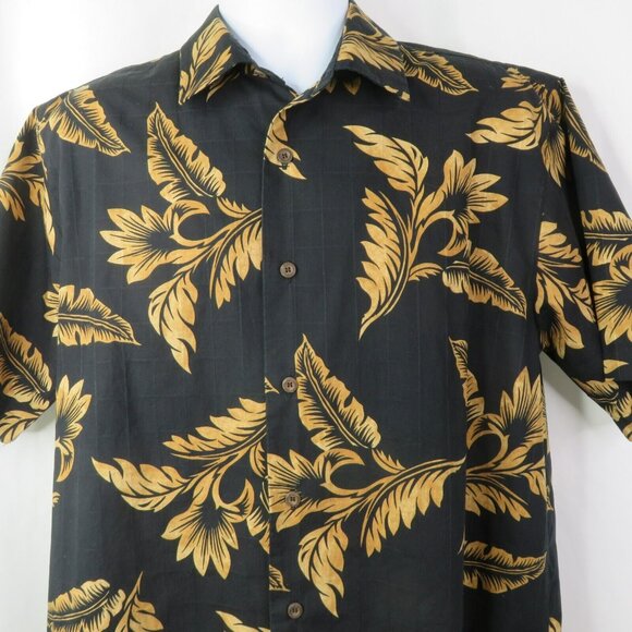 Reyn Spooner Aloha Hawaiian Shirt Men's M Black Tan Tone on Tone Plaid Cotton - Picture 2 of 10